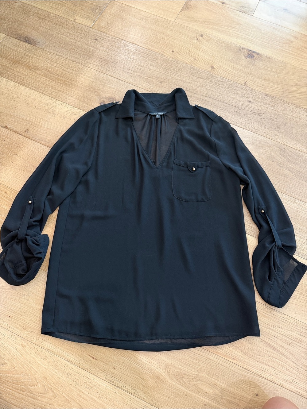 Naked Zebra Black Women's Long-Sleeve V-Neck Blouse